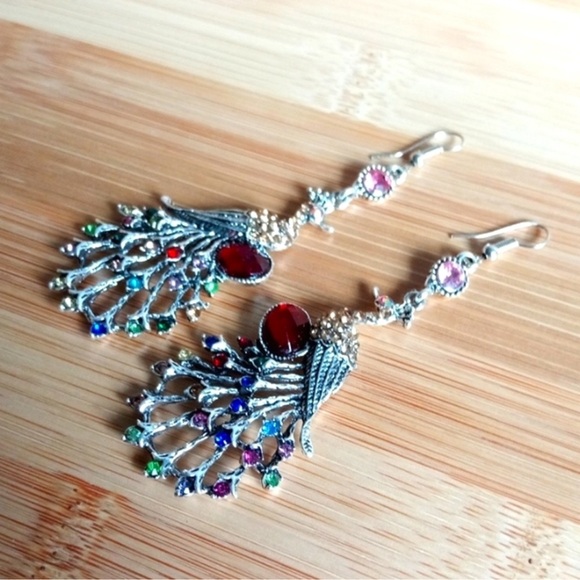 NEW Multi color Peacock Earrings - Picture 2 of 3
